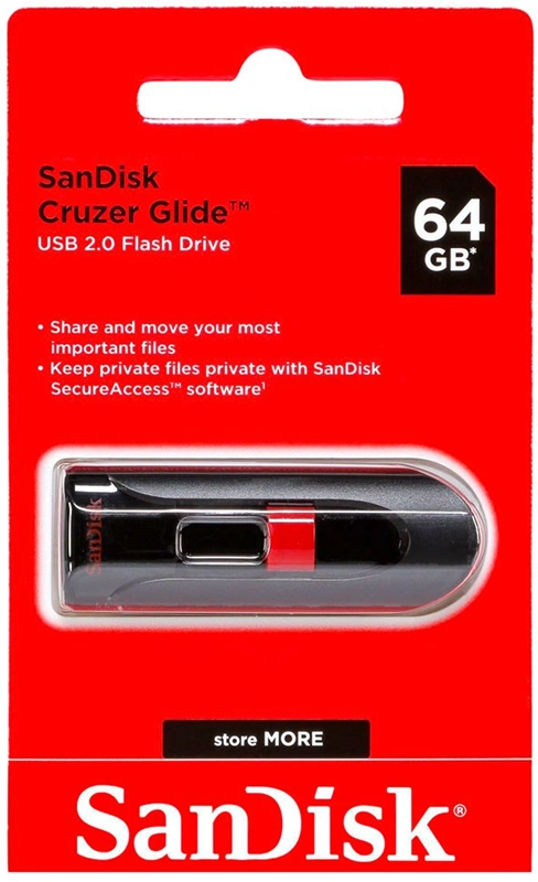 SanDisk Cruzer Glide USB 2.0 atmintinė 64GB, juoda, 3 nuotrauka